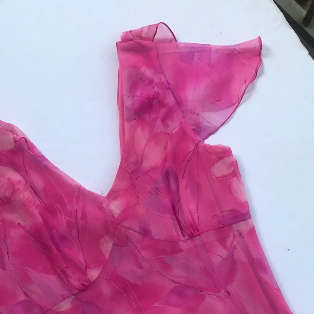 Vintage 90s Cap Sleeve Pink Midi Dress Rare Y2k Milkmaid Fairy Coquette Barbie M - Picture 11 of 17